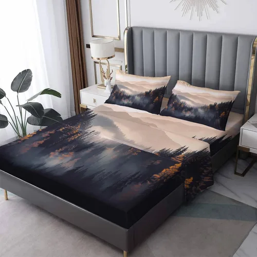 Miniatura 9 de Forest Sheets tamaño individual – Sábanas de cama para niños, microfibra suave y bolsillo profundo, sábanas y fundas de almohada estampadas sin