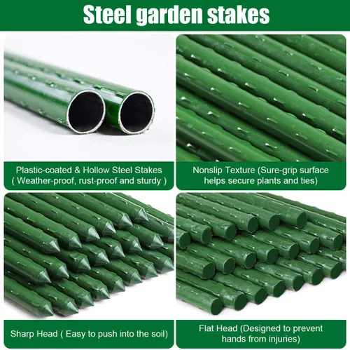 Miniatura 2 de Mininfa Estacas de acero para plantas de 5 pies, estacas de jardín de metal recubierto de plástico, soporta escalada para tomates, árboles