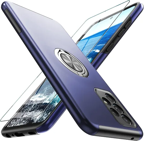 Miniatura 20 de Funda para Galaxy A13 5G con protector de pantalla (vidrio templado), funda híbrida 2 en 1 protectora delgada y resistente con anillo magnético Negro
