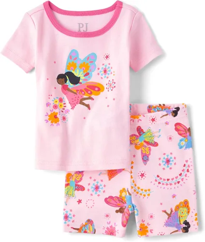 Miniatura 9 de The Children's Place Conjunto de pijama de 2 piezas de camiseta y pantalones cortos de manga corta para bebés y niñas pequeñas, ajuste ceñido, 100%