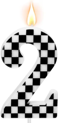 Miniatura 11 de Velas de cumpleaños con temática de autos de carreras, velas a cuadros número 1, adorno de pastel a cuadros blanco y negro, suministros para fiestas