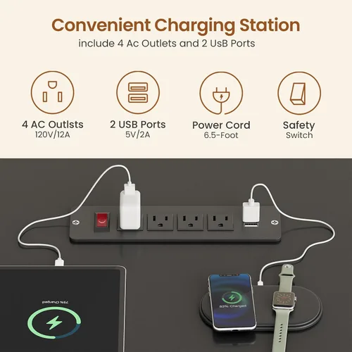 Miniatura 7 de SEDETA Escritorio eléctrico acanalado en forma de L, 63 x 67 pulgadas de altura ajustable para oficina en casa con cajones y estantes, escritorio