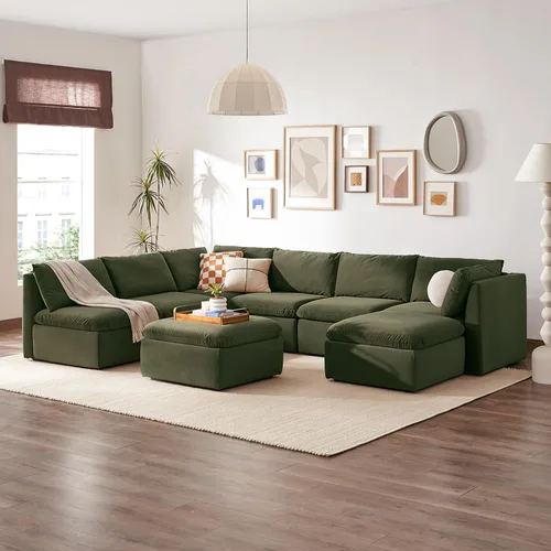 Miniatura 15 de mopio Sofá Seccional Modular de Gran Tamaño con Fundas Completamente Extraíbles y Almacenamiento, Convertible en Forma de U, en Forma de L