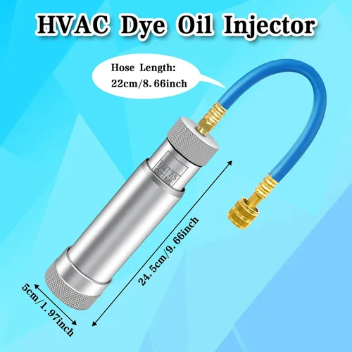 Miniatura 8 de Inyector de aceite de CA para R1234YF, R134A, R410A, inyector de aceite de tinte HVAC con conector SAE de 1/4", herramienta de inyector de aceite