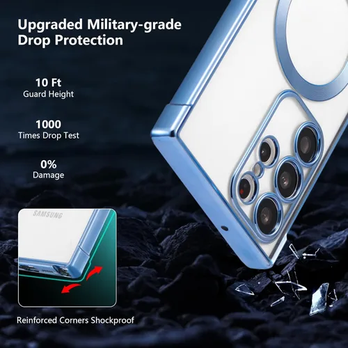 Miniatura 3 de RALEAVO Funda magnética para Samsung Galaxy S22 Ultra Clear [compatible con Magsafe y protección contra caídas de grado militar], transparente, a