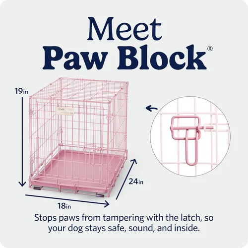 Miniatura 4 de MidWest Homes for Pets Jaula plegable para perros iCrate de una sola puerta rosa de moda de 24 pulgadas, seguridad mejorada, incluye bandeja a