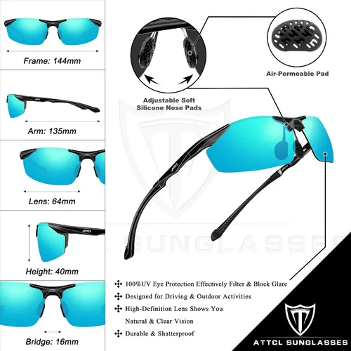 Miniatura 5 de ATTCL Gafas de sol polarizadas con protección UV para hombre, marco de metal Al-Mg, color verde claro