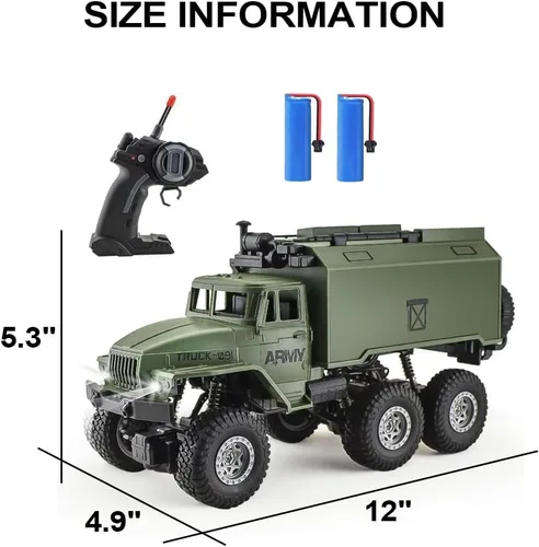 Miniatura 6 de KNACKTOYZ Camión militar RC para niños 4-7, 1:16 control remoto 4WD Off-Road Crawler, juguetes de autos del ejército con 2 baterías recargables