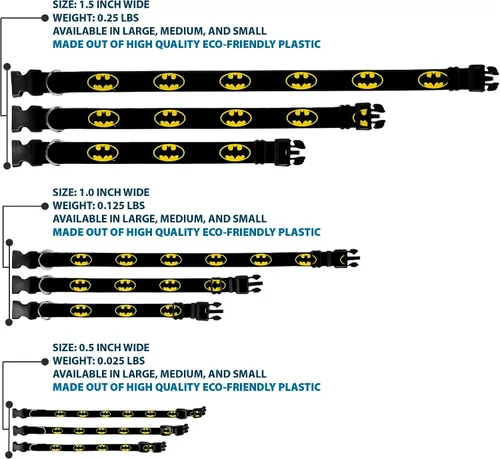 Miniatura 3 de Buckle-Down Collar de clip de plástico – Batman Shield Negro/Amarillo – 1 pulgada de ancho – Se adapta a 9-15 pulgadas Cuello – Pequeño