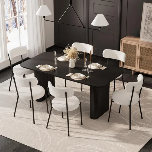Miniatura 36 de RGZ Juego de mesa de comedor oval moderna de 71", juego de mesa y sillas de 7 piezas para 6, juego de mesa de cocina de mármol sintético y 6 sillas