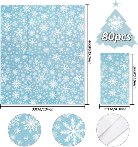 Miniatura 2 de Servilletas de papel desechables de 3 capas de copos de nieve de color azul cielo, servilletas de papel desechables para cena, suministros de fiesta