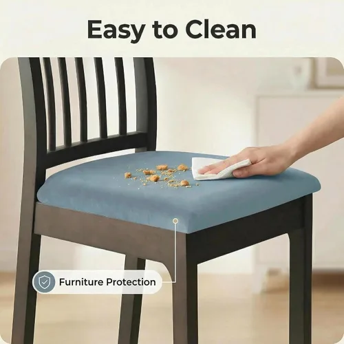 Miniatura 4 de Deisy Dee Fundas de asiento de terciopelo para sillas de comedor, juego de fundas para sillas de comedor (4, azul bebé)