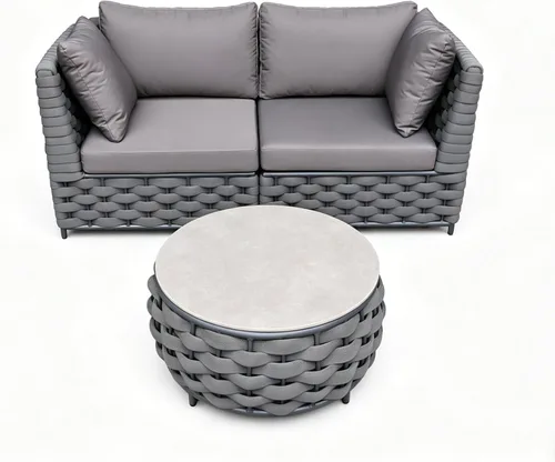 Miniatura 61 de TWT 3-Piece Woven Rope Patio Furniture Set, 2 Outdoor Armchairs with Soft Cushions + Round Aluminum Coffee Table, All-Weather Conversation Set for