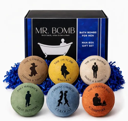 Mr. Bomb Dude - Bombas de baño para hombre, colección Cowboy, paquete de 6, aromas masculinos, juego de bombas de baño de sal de Epsom para alivio