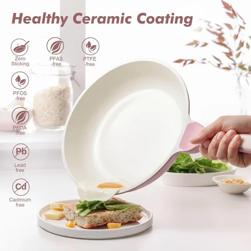 Miniatura 2 de SENSARTE Sartén antiadherente de cerámica de 8 pulgadas, sartén saludable no tóxica, sartén para tortilla compatible con inducción con mango Rosa