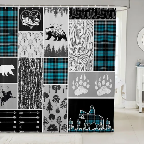 Miniatura 28 de Erosebridal Cortina de ducha de animales del bosque, cortina de ducha de oso ciervo, lobo, cortina de ducha de baño, cortina de baño impermeable