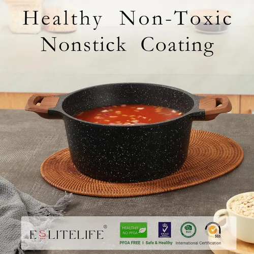 Miniatura 3 de ESLITE LIFE Juego de utensilios de cocina antiadherentes, 12 piezas de ollas y sartenes con revestimiento de granito, juego de cocina, compatible
