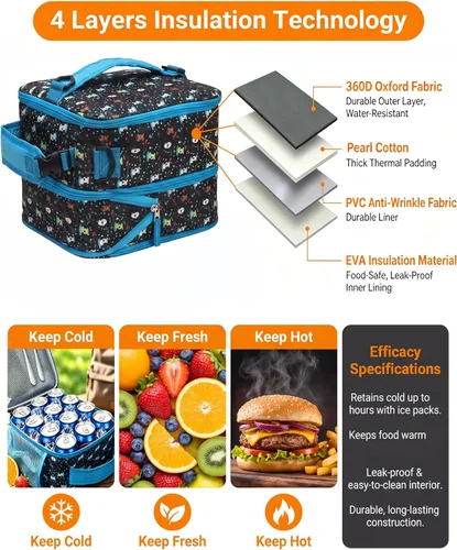 Miniatura 5 de Expandable(18cans) Lunch Box Insulated Cute Cartoon Lunch bag for Kids Boys Grils Toddler Teens Portable Lightweight Small Lunchbox With Shoulder