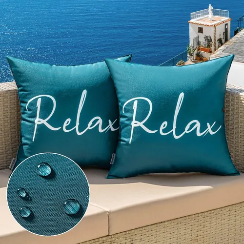 Miniatura 11 de MIULEE Juego de 2 fundas de almohada impermeables para exteriores, fundas de almohada cuadradas decorativas para exteriores, para silla, patio, Rojo
