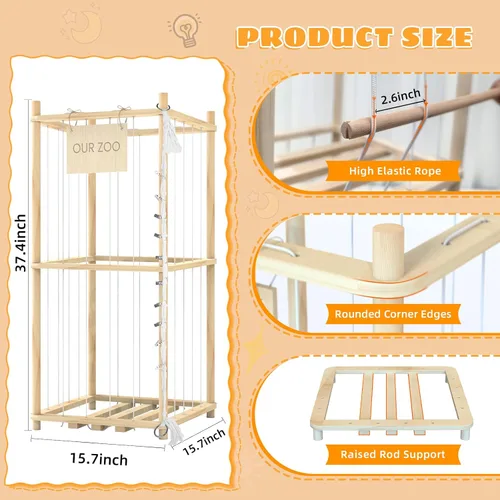 Miniatura 2 de Organizador de almacenamiento de animales de peluche, soporte de madera para juguetes de zoológico para habitaciones, salas de juegos y dormitorios