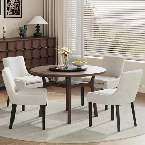 Miniatura 29 de MALOL Juego de 2 sillas de comedor tapizadas en corduroy con patas de madera, sillas de cocina laterales acolchadas de respaldo medio para comedor