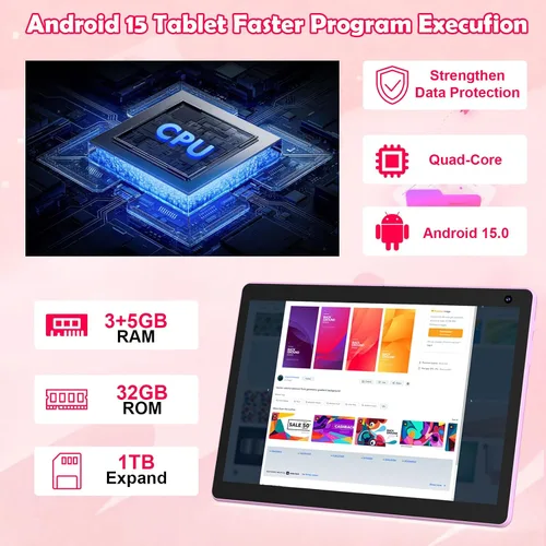 Miniatura 6 de Tablet Android 15 de 10 pulgadas, tableta 2 en 1 con teclado. 8GB RAM+32GB ROM compatible con tabletas PC expandibles de 1TB, CPU de cuatro núcleos