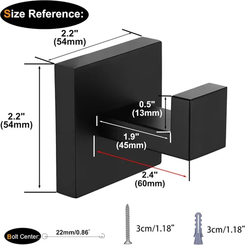 Miniatura 4 de Nolimas Gancho para toallas de baño de acero inoxidable a prueba de óxido, gancho para toallas para colgar en la pared, cuadrado para inodoro, Negro
