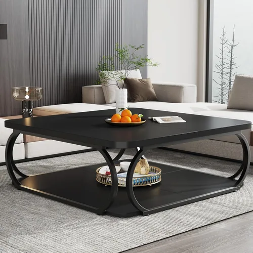 Tribesigns Square Coffee Table with Open Storage Shelf for Living Room, 39 Inch Large Wood Center Table 2 Tier Low Coffee Tables Farmhouse Tea Table