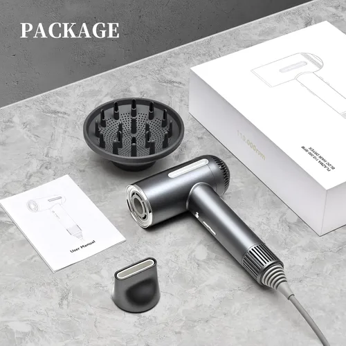 Miniatura 7 de Secador de pelo, secador iónico de alta velocidad de 1600 W con difusor, secador de pelo de plasma con modo facial (blanco)