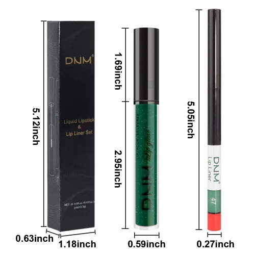 Miniatura 6 de evpct 2 Piezas Lápiz Labial Líquido Verde Esmeralda con Brillo Glitter, Brillo Labial Tinte y Delineador de Labios Retráctil, Set de Maquillaje