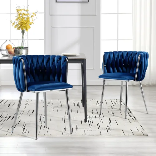 Miniatura 11 de Juego de 2 sillas de comedor de terciopelo, sillas de comedor tapizadas tejidas, sillones de ocio de lujo, sillas decorativas modernas con patas