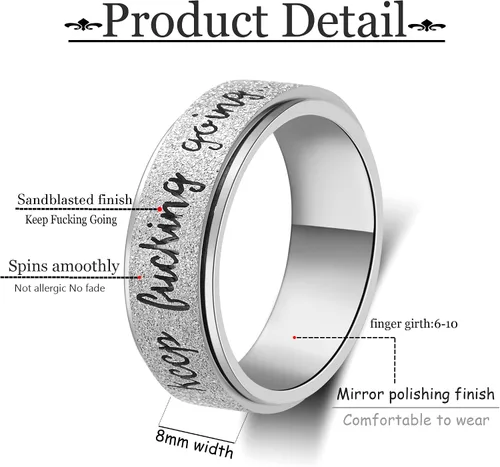 Miniatura 2 de LuckyAmor Anillo para ansiedad para mujer anillo giratorio de acero inoxidable con mantra inspirador personalizado para hombres, mujeres y amigos
