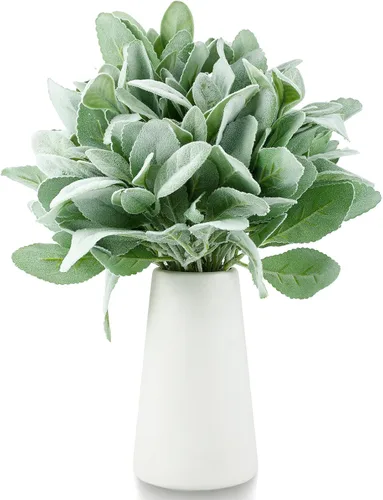 Miniatura 4 de Giegxin Guirnalda de tallos de orejas de cordero, 24 piezas de tallos artificiales de vegetación falsa flocada, decoración de corderos falsos