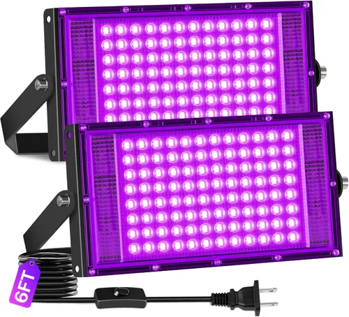 Miniatura 10 de Luz LED negra de 50 W IP66 impermeable, luz de inundación de luz negra para exteriores con interruptor+cable de 6 pies, foco de luz negra para neón