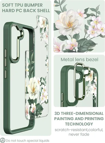Miniatura 4 de Dretal Funda para Samsung Galaxy S22 5G Floral, de Grado Militar Probada contra Caídas, Parte Trasera Dura y Borde Suave, Funda Protectora de Verde