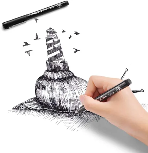 Miniatura 5 de Juego de 12 bolígrafos negros de tinta de punta fina, tinta archival impermeable, para bocetos, letras de pincel, ilustración de artista, dibujo