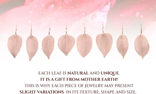 Miniatura 28 de Joyas de hoja de oro rosa y plata para mujer. Pendientes de hoja natural y collares circulares colgantes. Elegantes conjuntos de joyas colgantes.