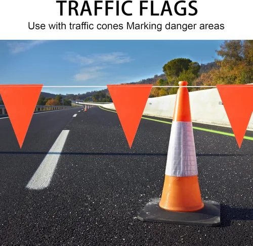 Miniatura 5 de Banderines de seguridad, banderas de advertencia para señalización, banderas de marcado en cuerda para eventos de estacionamiento, barrera de Naranja