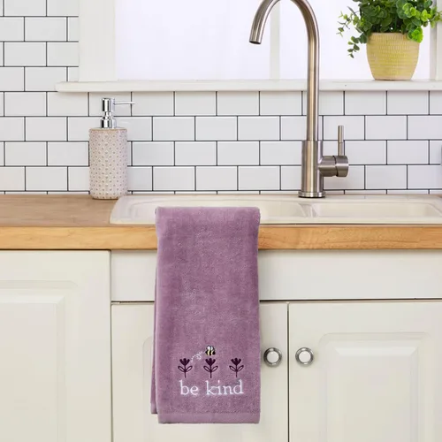 Miniatura 4 de SKL Home Bee Kind - Juego de 2 toallas de mano bordadas 100% algodón, decorativas para baño, cocina, bar y regalo, lavanda