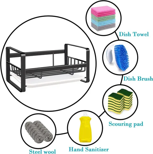 Miniatura 4 de VANTEN Organizador de Fregadero de Cocina, Soporte para Esponja, Estante Escurridor con Bandeja, Dispensador de Jabón y Cepillo, Almacenamiento