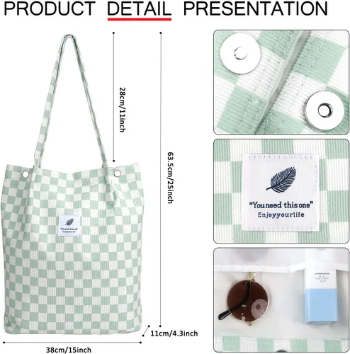 Miniatura 182 de Ayieyill - Bolsa de pana para mujer y niña, con correa de lona para colgar al hombro, bolsa con bolsillo