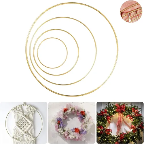 Miniatura 4 de Paquete de 8 anillos de aro de metal grandes con diseño floral de macramé (6 pulgadas, 8 pulgadas, 10 pulgadas, 12 pulgadas) para hacer decoración