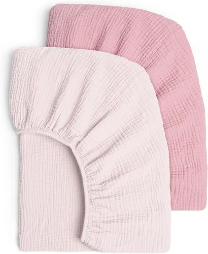 Lulu Moon - Sábanas de muselina para cuna, sábanas bajeras para cuna para niños y niñas, 28 x 52 pulgadas, paquete de 2 Clavel y rosa suave