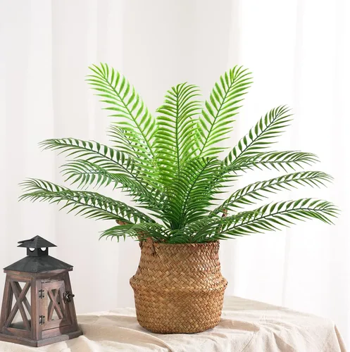 Miniatura 2 de CATTREE Planta artificial de palmera, plantas tropicales falsas con hojas de plástico de vegetación sintética, arbustos de helecho boston bushe