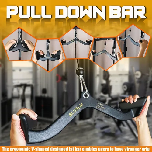 Miniatura 5 de BLUSLM LAT Pull Down Bar for Cable Machine, LAT Pulldown Attachments T-bar V-bar Cable Attachment for Gym, Back Tricep Strength Training Handle