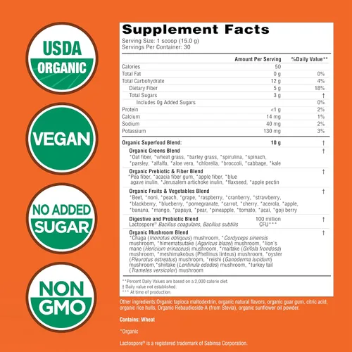 Miniatura 2 de Country Farms Super Greens Sabor piña y mango, 50 súper alimentos orgánicos, mezcla de bebida orgánica USDA (pasto de trigo, espirulina, clorella)
