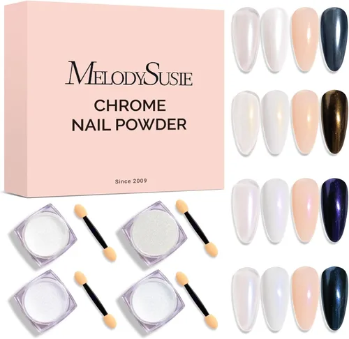 Miniatura 13 de MelodySusie Polvo para Uñas Oro Champán con Efecto Cromo para Uñas de Gel, Pigmento Metálico con Efecto Espejo, Purpurina Fina Elegante