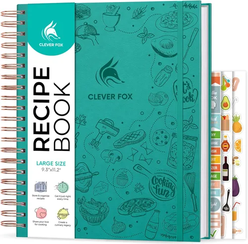 Clever Fox Libro de recetas en espiral - Libro de cocina familiar en blanco - Diario de cocina vacío - Organizador de cuaderno para escribir recetas