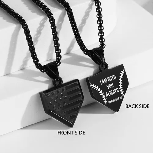 Miniatura 2 de HattiDoris Collar de placa de béisbol para hombre, colgante de escudo de bandera de Estados Unidos, cadena de acero inoxidable de 22 + 2 pulgadas