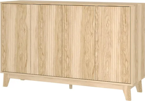 GarveeLife Moderno soporte de TV acanalado de 55 pulgadas con 4 puertas, centro de entretenimiento con armarios de almacenamiento grandes con